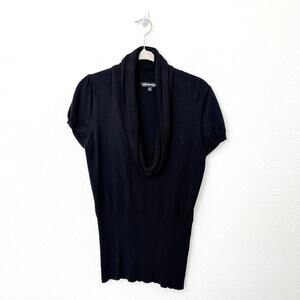 [Express] Black Cowl Neck Ribbed Knit Short Sleeve Sweater Top Size Medium M